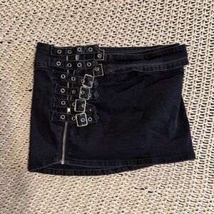 Superdown Black Buckle Mini Skirt